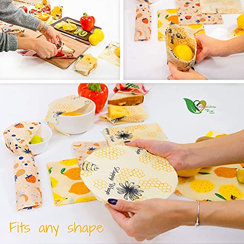 Reusable-Beeswax-Food-Wraps-Set--9-Pcs-Assorted-Sustainable-Beeswax-Wrap-Washable-Wax-Wrapping-Bread-Sandwich-Storage-Wax-Covers-3-Each-for-Small-Medium-and-Large