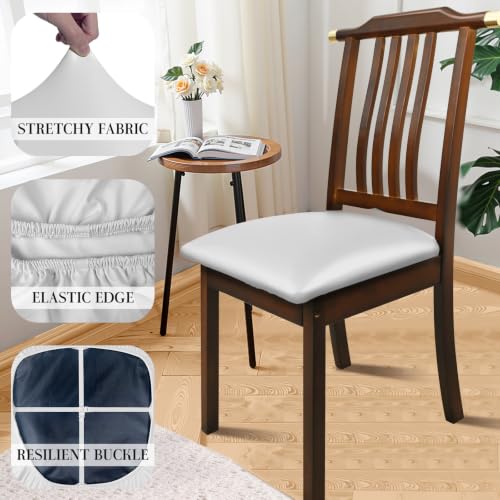 Image of Pu Leather Dining Chair Seat Covers Set of 6, Waterproof Dining Seat Covers Stretch Chair Covers for Dining Chairs /Kitchen Room /Hotel, Odorless Seat Covers for Kitchen Chairs (Pure White - 2 PCS)
