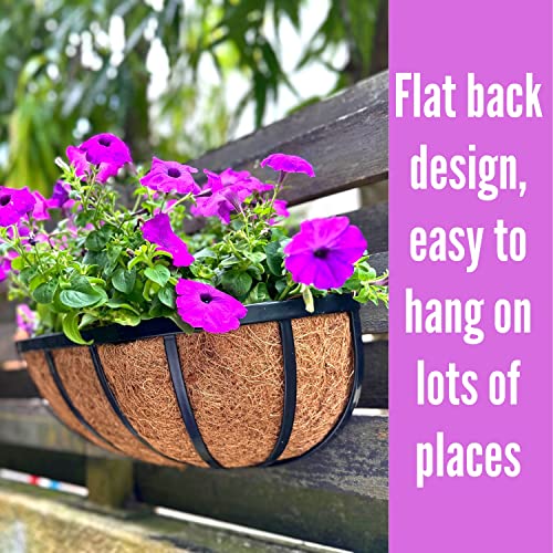 Maxona Fence Planters For Outdoor Plants - 4 Pack, 16 Inch Large Window Flower Box, Metal Rail Basket With Coco Liner, Wall Mounted Railings Hanging Balcony Garden Deck Porch Patio Pot Attach To House #TOP4