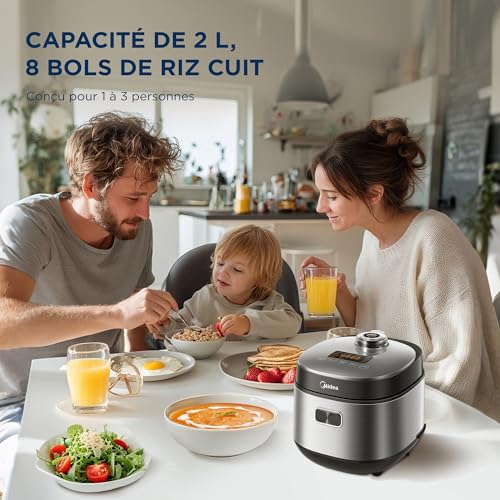 Midea Cuocere riso con 9 funzioni, 2 l, 4 tazze, per 1 – 3 persone, tecnologia di riscaldamento avanzata, 30 minuti Quick Rice, rivestimento antiaderente, mantiene caldo 24 ore e timer, inserto a - immagine 3