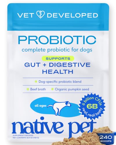 Image of Native Pet Probiotics for Dogs - Dog Probiotic Powder for Gut & Digestive Health, Vet-Formulated 6B CFUs Dog-Specific Probiotic Strains, Supports Stool Quality & Diet Transitions - 240 Scoops