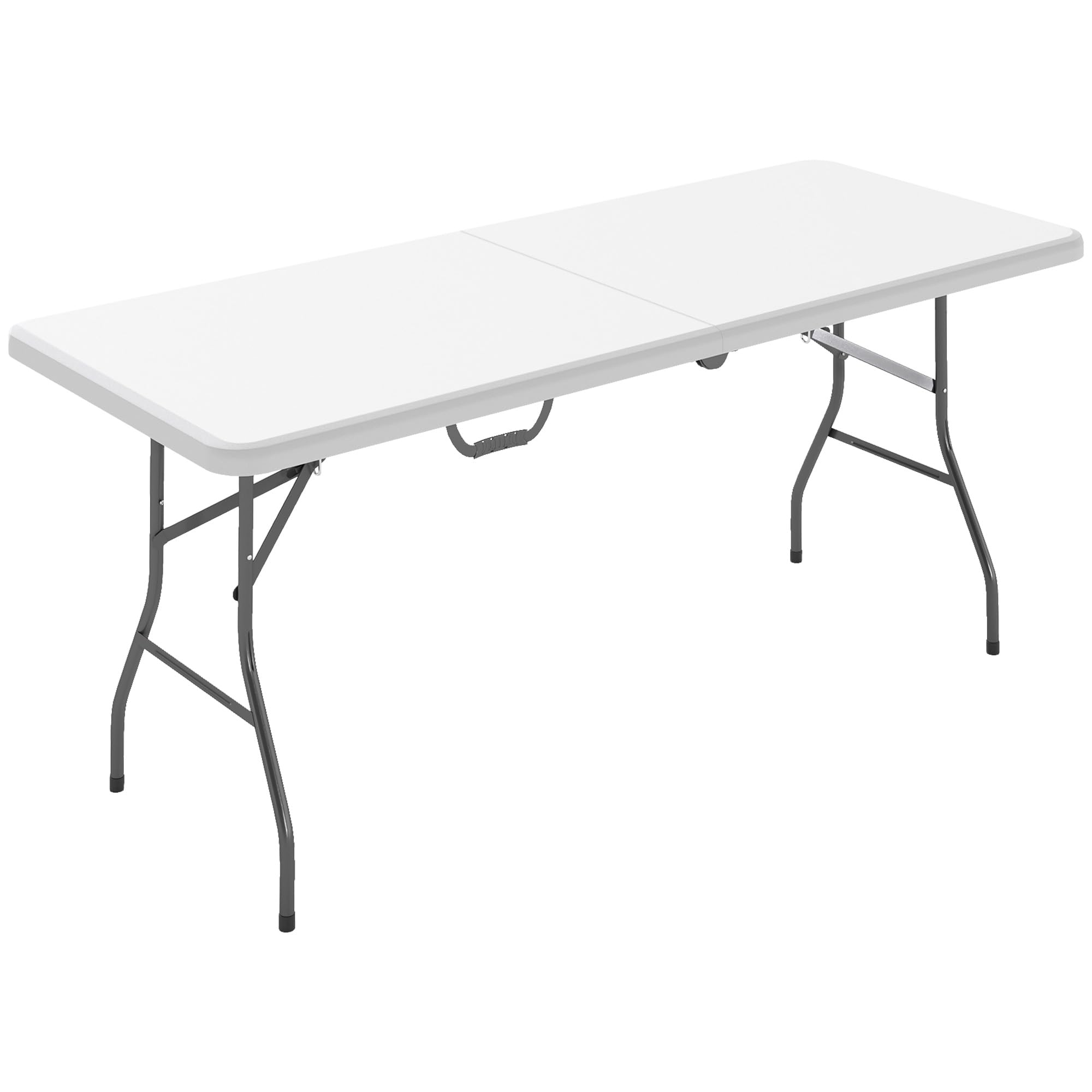 Outsunny Tavolo da Campeggio Pieghevole 180x74x74 cm Bianco, Tavolino da Esterno con Telaio in Metallo
