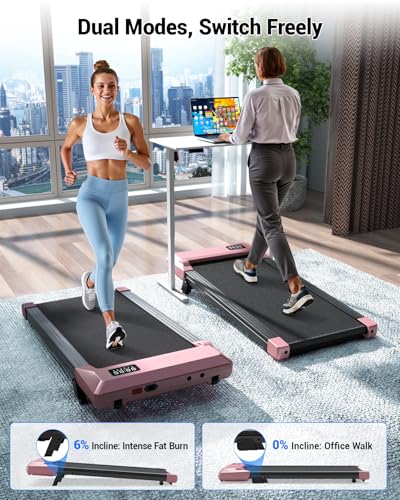 Image of DeerRun Under Desk Walking Pad Treadmill for Home & Office, 6% Manual Incline, 0.6-3.8 MPH Walking Speed, 300 lb Capacity, App & Remote Control