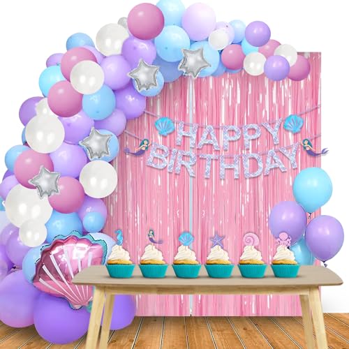 Image of Party Propz Mermaid Theme Birthday Decoration Kit For Girls - 55 Pcs, Birthday Decoration Items For Girl, Kids | Mermaid Foil Balloons, Metallic Balloons, Cake Toppers