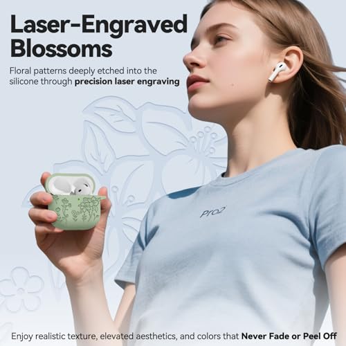 Image of Ekoonpft for AirPods 4 Case, Soft Silicone Flower Engraved Airpod 4 Cases with Qute Keychain & Cleaning Kit, Compatible with AirPods 4th Generation 2024 Cover for Women Girly, Anti-Scratch, Shockproof