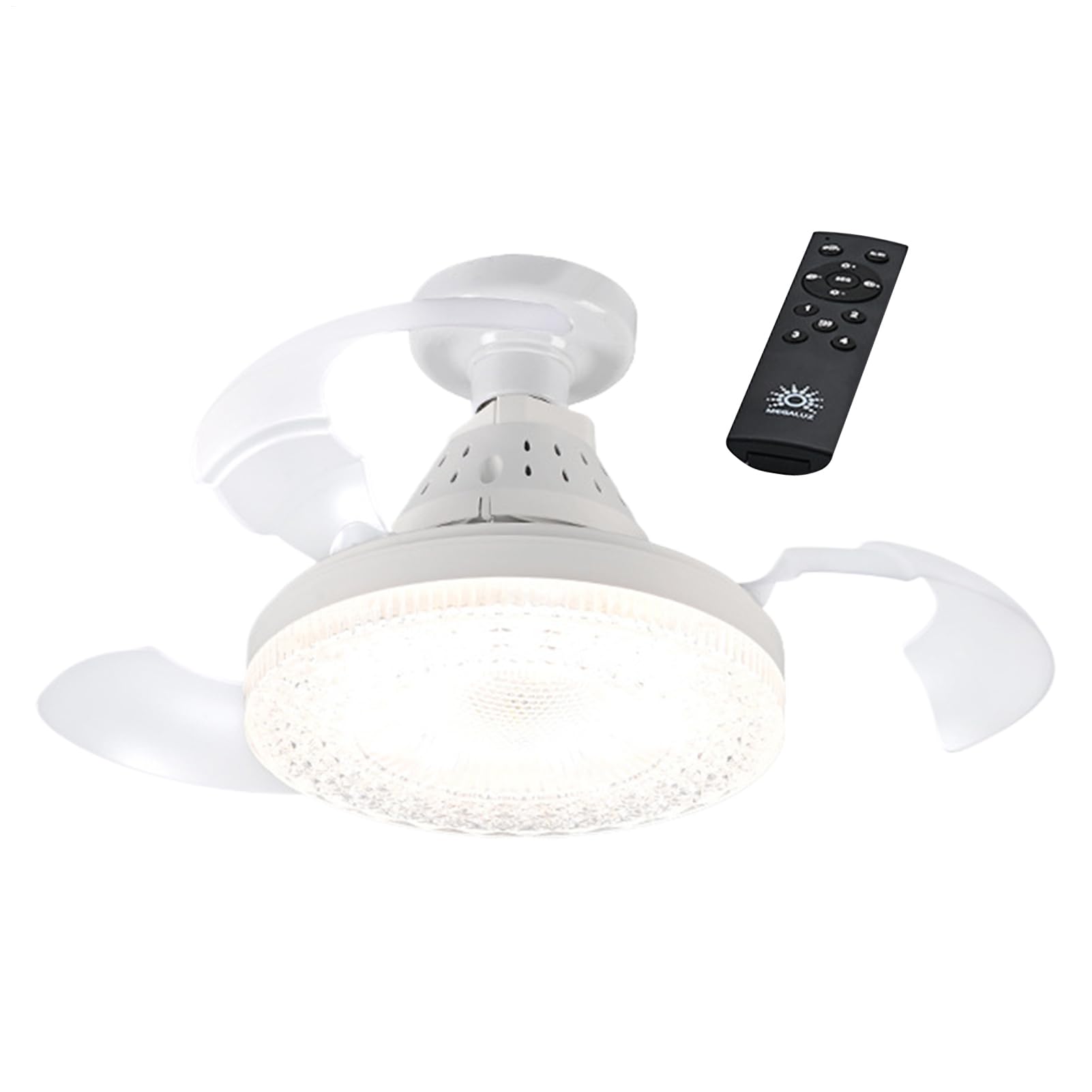 Genérico Ceiling Fan with LED Light Retractable Blades, 40 cm Fan with Light LED Lamp, with Transparent Blades, with Remote Control, Suitable for Indoor, Patio, Porch, Garage, Shop