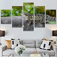 SIGNWIN 5 Panel Canvas Wall Art Alligators Closeup Dramatic Expressionism Hallway Minimalist Multicolor for Home Decorations Ready to Hang - 60