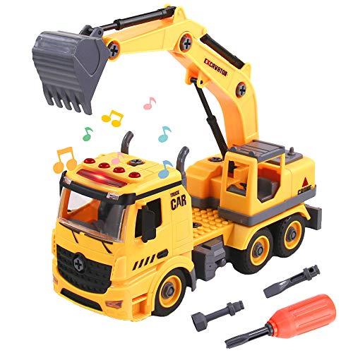 TONZE Jeu Construction Vehicule Enfant Garcon Fille 3 4 5 Ans-Jouet Démontage Excavatrice Pelleteuse Jeux Motricité Fine