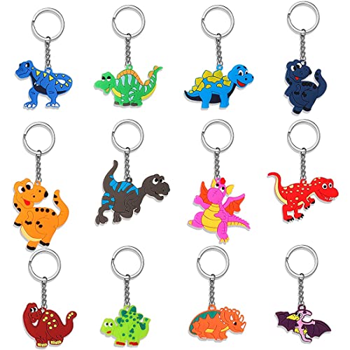 UCUNJIA Lot de 12 porte-clés assortis en forme de dinosaure pour enfants, mignons porte-clés pour sacs d'école, sacs à dos, porte-clés fantaisie pour cadeaux de fête, cadeaux Cover