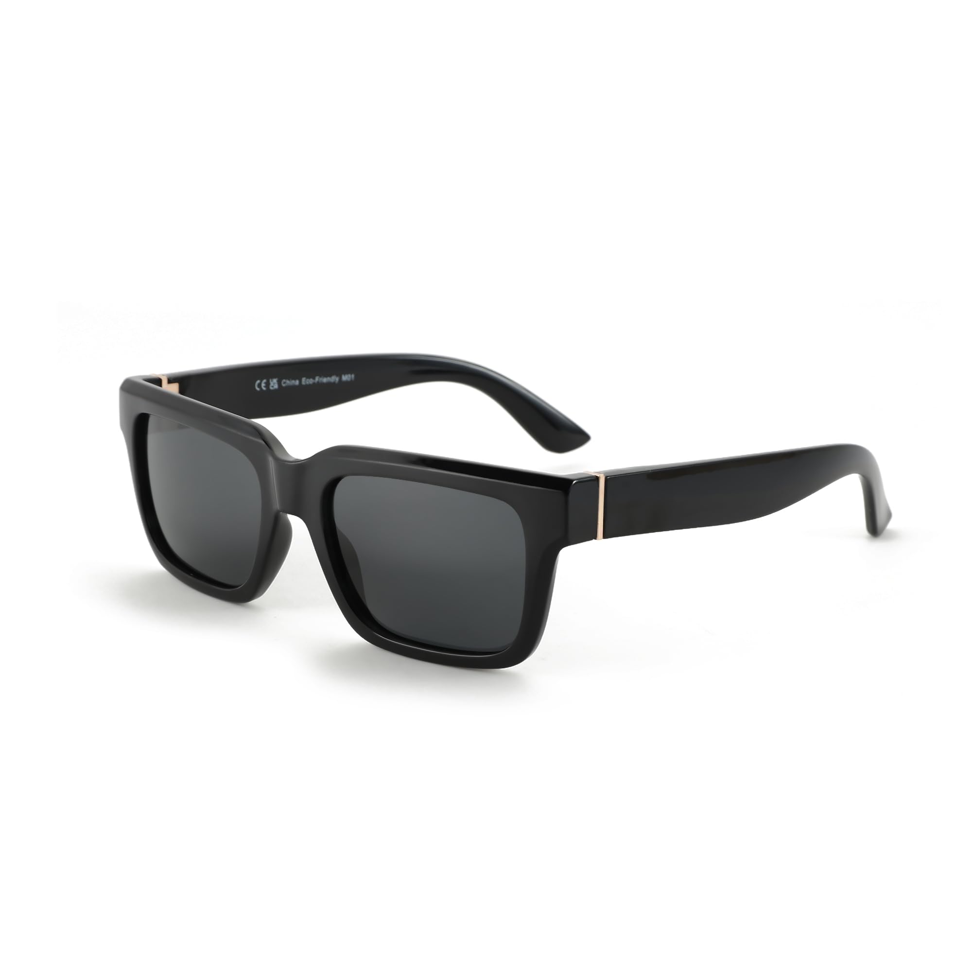 Gafas de sol rectangulares para hombres y mujeres, polarizadas, protección UV400, clásicas, modernas, para conducir, gafas de sol, C01 Marco Negro Lente Negro