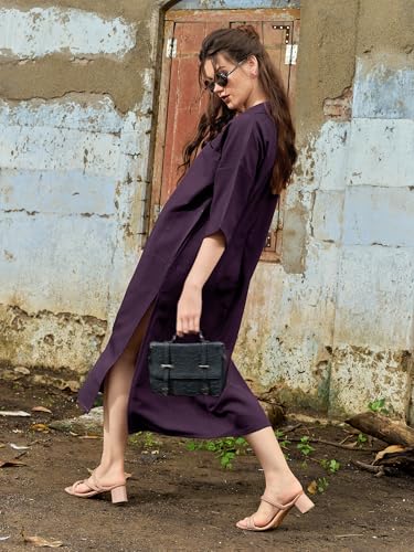 Image of PURVAJA Women's Maxi Solid Linen Dress