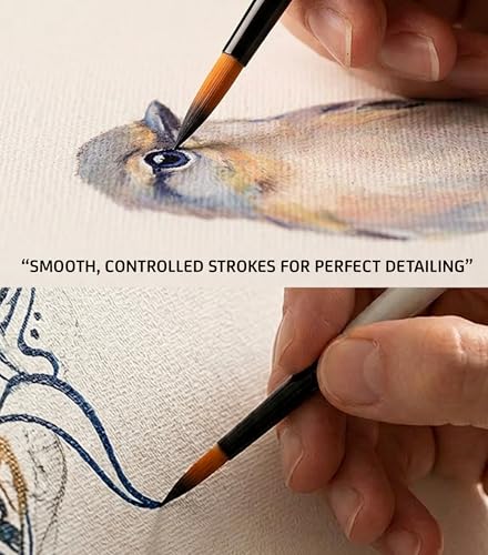 Image of Isomars Professional Round Paint Brush Set of 7 - Professional Golden Taklon Brushes for Watercolor, Acrylic & Oil Painting | Wooden Handle Artist Brushes for Detail Painting, Students & Designers