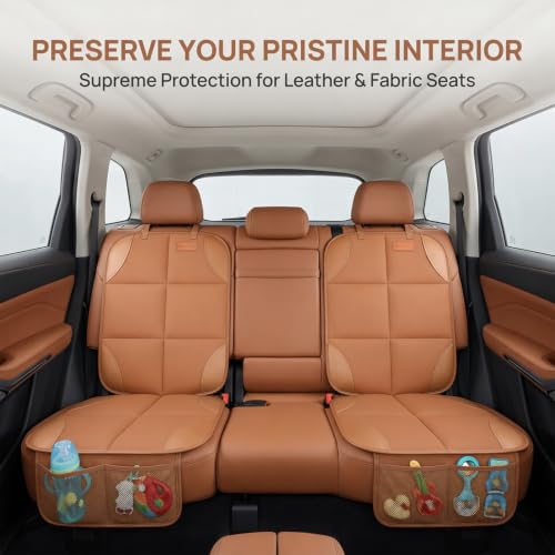 Image of SMART ELF Car Seat Protector 2-Pack, Thick Padding Cushion (Dark Brown) | Baby and Pets for Child Car Seat with Thicily Padded and Non-Slip Backing Mesh Pockets, Universal Size - Sedan SUV Truck