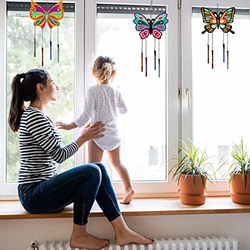TZQFROCE Schmetterling Windspiel Bastelset Kinder 8 Stück DIY Schmetterling Holzbastelsets Schmetterling Basteln Kindergeburtstag mit 32PCS Windspiel für Hochzeit Feier Party Basteln Echtholz