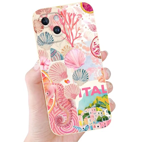 Yirlbey iPhone 13 Mini, esthetische zeeschelp bloemmotief voor vrouwen, siliconen hoes, volledige bescherming tegen vallen, zacht om aan te raken, schokbestendig hoesje voor de iPhone 13 Mini 5.4"