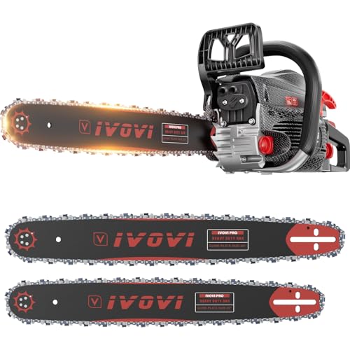 IVOVI 63CC Gas Powered Chainsaw with 20 and 18 Inch Bars, 3.7HP 2-Cycle Engine for Tree Felling,...