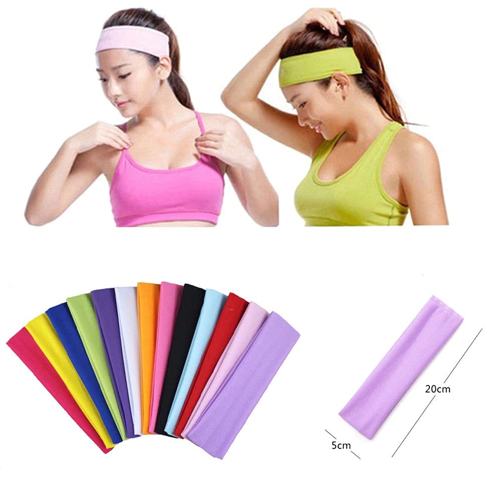 APSAMBR®Mixed Colors Yoga Sports Headbands for Women - Soft Elastic Stretch Girls Athletic Headbands 12PCS