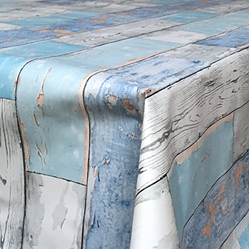 Wachstuchtischdecke Scrapwood abwaschbar grau weiß hellblau Holz-Optik Outdoor-Tischdecke Breite:140cm Länge:800cm – Ansicht 3