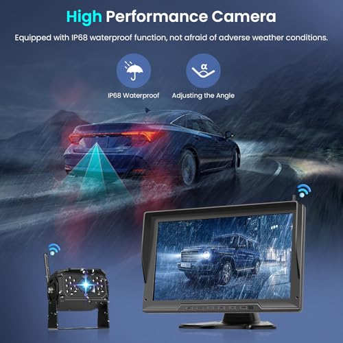 Image of 1080P Wireless Backup Camera Digital System Kit, Hodozzy 10.1 Inch HD 4 Quad Split Screen Reversing Monitor with Loop Record, Night Vision /IP68 Waterproof /Rear View Camera RV /Truck /Trailer /Bus /Camper