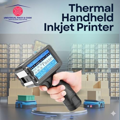 Image of 50mm Handheld Thermal Inkjet Printer | Large Character Portable Coding Machine with Solvent Ink Cartridge | Prints Date, MRP, Batch, Barcode & QR Code on Packaging & Industrial Surfaces