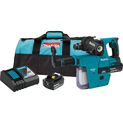 Makita XRH011TX 18V LXT Lithium-Ion Brushless Cordless 1" Rotary Hammer Kit, Accepts Sds-Plus Bits, w/Hepa Vacuum Attachment (5.0Ah),