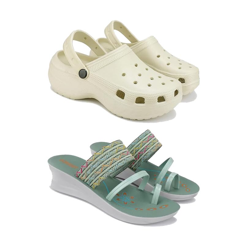 Premium Comfortable Regular Wear Women Clogs with Stylish Flats Fashion Sandal for Women's & Girls-Combo(2)-OO8-1948-7 Green-5331-image-16