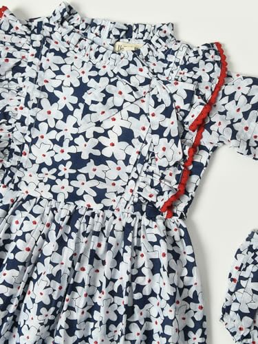 Image of mini mama Girl's Cotton Fit and Flare Knee-Length Dress