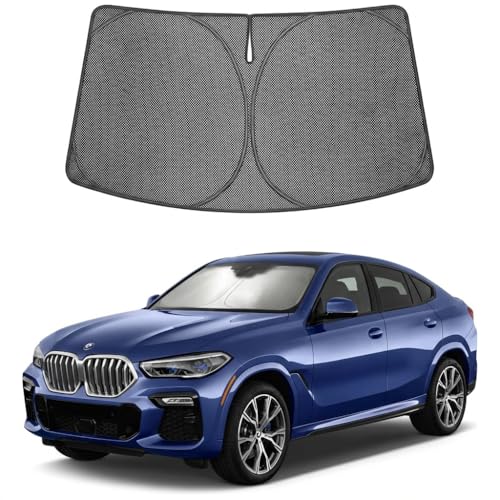 Image of Proadsy Windshield Sun Shade Custom Fit BMW X6 2020-2026 Ice Crystal Black Front Window Sunshade UV and Heat Blocker Foldable Visor Keeps Car Cooler for Summer Parking and Daily Use