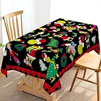Hafangry Grinchmas Nappe à Carreaux De Buffle - Décoration De Fête De Noël - Décoration De Fête D'hiver - Cuisine - Salle à Manger - Décoration D' Intérieur (Vert, 152,4 X 213,4 Cm
