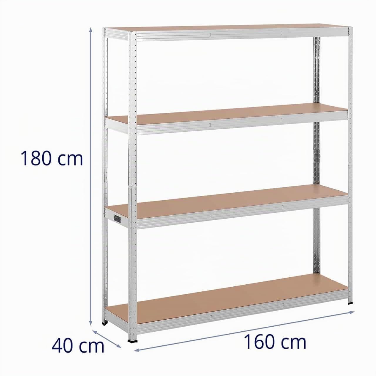 MSW MSW-STSH-34 Schwerlastregal 160 x 40 x 180 cm für 4 x 150 kg Grau Metallregal Kellerregal