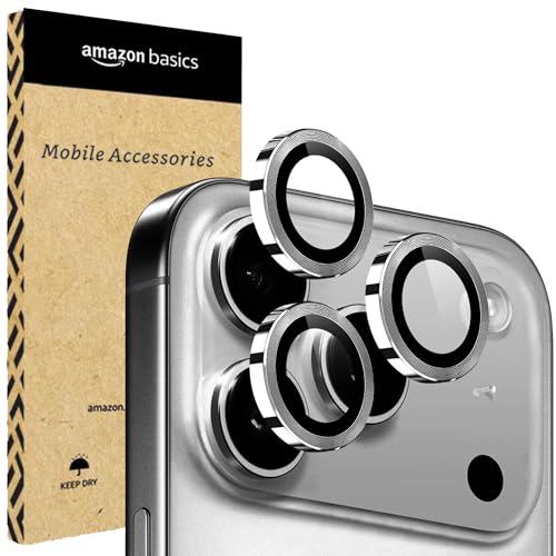 amazon basics Camera Glass Lens Protector Ring for iPhone 17 Pro Case Friendly with Edge to Edge Coverage and Easy Installation (Gray)
