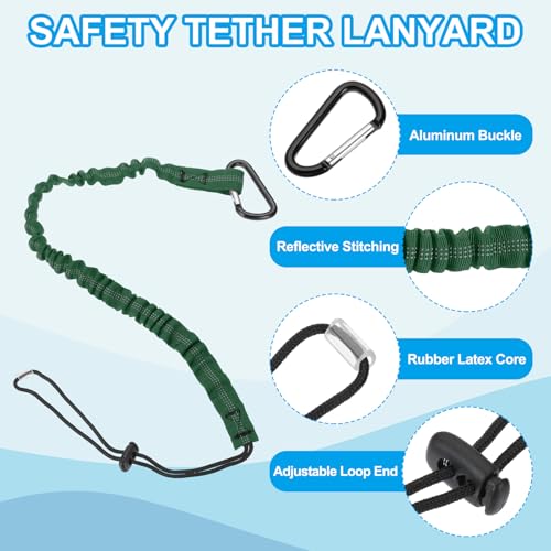 Image of MECCANIXITY Retractable Tool Lanyard 3ft with Single Aluminum Buckle and Adjustable Loop End, Maximum Weight Limit 10KG / 22lb, Safety Fall Protection Tools Leash, Dark Green 12 Pack