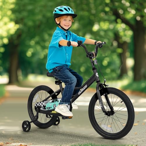 Image of Olakids Kids Bike, 12 14 16 18 Inch Racing Car Themed Toddlers Bike with Training Wheels Adjustable Seat and Handlebar Coaster Brake and Handbrake, Children's Bicycle for Boys Girls