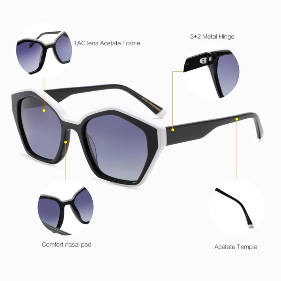 Occhiali da sole in acetato con lenti sfumate polarizzate effetto patchwork, alla moda, con protezione UV400, stile retrò