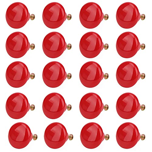 JAPCHET Lot de 20 boutons de porte ronds en céramique rouge avec 20 vis, 3,2 x 2,4 cm