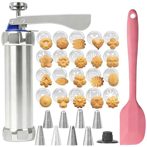 ZXBBTZ Churreras para Churros y Porras, Prensa para Galletas, Máquina para Hacer Churros con 20 Plantillas, 8 Boquillas y 1 Espátulas de Silicona, Pistola de Hacer Galletas Pastelería para Hornear