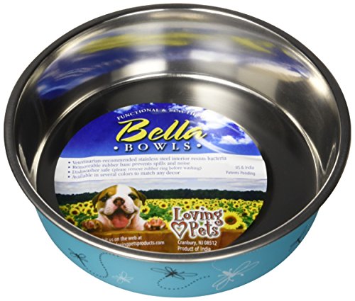 Loving Pets Bella Bowl Designer & Expressions Dog Bowl, Medium, Dragonfly, Turquoise