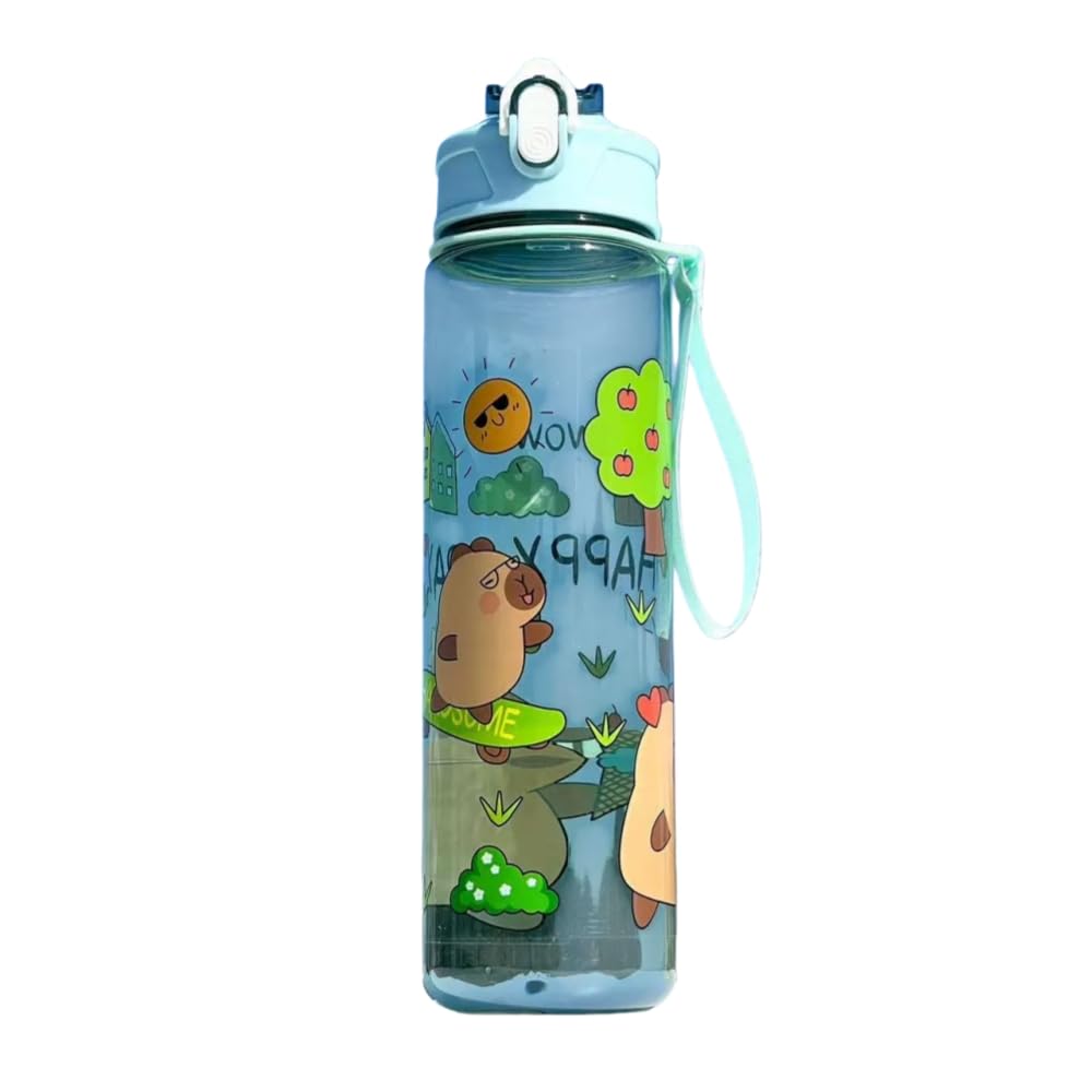 Omeiu Green Capybara 750Ml Store Water Bottle Reusable Kids 510Ml Pp With Two Lids Leak Proof With Straw Lid Bpa Free Drinking Bottle (Green Capybara 750Ml)