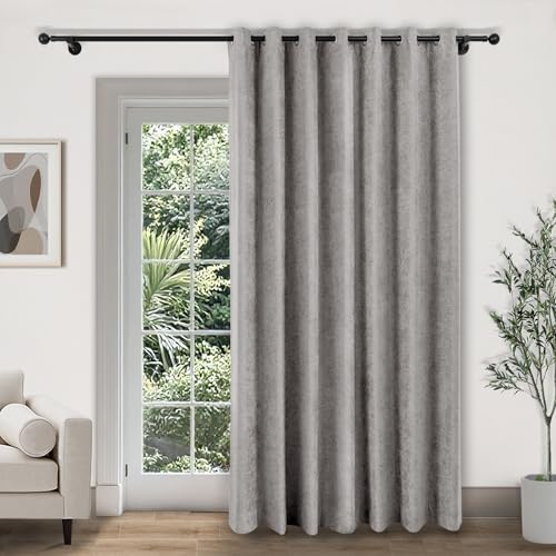 Fcosie 100% Blackout Room Divider Drapes, Eyelet Top Chenille Drapery, Bedroom Thermal Curtains, 250 Inches Extra Wide Curtain for Storage/Space Room Separation, 2 Panels, W250 x L84, Light Grey
