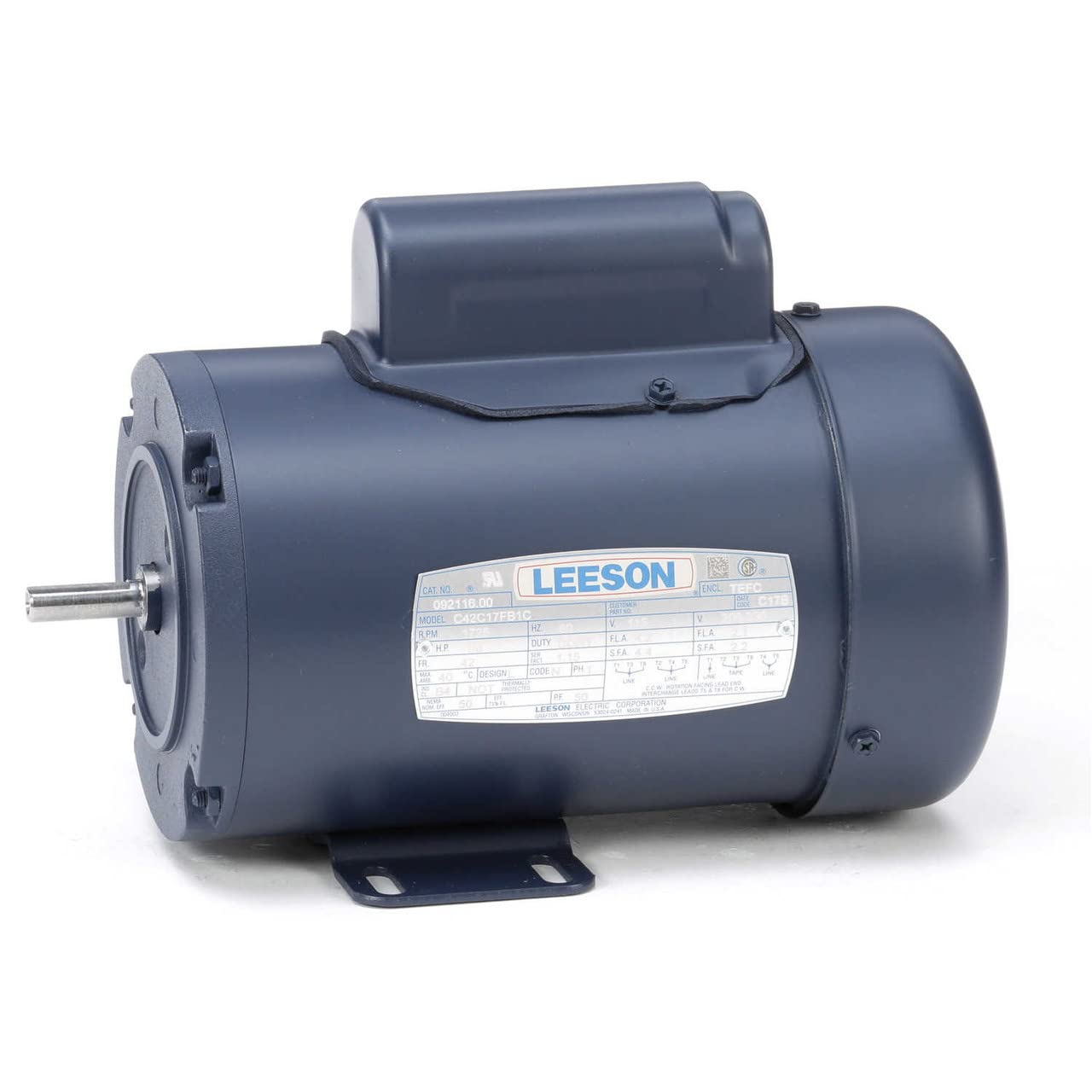 Leeson 092116.00 General Purpose TEFC Motor, 1 Phase, 42 Frame, Rigid Mounting, 1/6HP, 1800 RPM, 115/208-230V Voltage, 60Hz Fequency