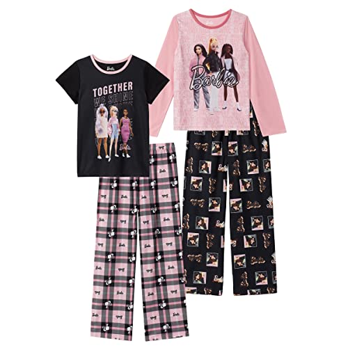 Barbie Girls Pajama Pants and Sleep Shirt Sets for Kids 4 Piece Sleepwear Set for Girls (as1, numeric, numeric_6, regular, Light Pink-black) - image 1