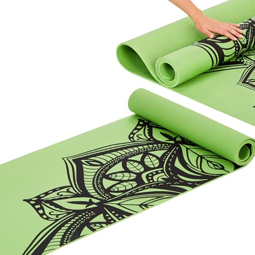 Image of Amazon Basics Printed TPE Yoga Mat with Yoga Strap | 6 mm Thick | Non-Slip Grippy Surface | Lightweight & Flexible Rubber-Like Material | Floor Protection | Ideal for Yoga, Pilates, Stretching & Fitness | 183 x 61 cm | Emerald Green