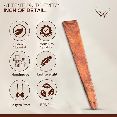 2PCS Wooden Spatula for Cooking – Premium Teak Wood Turner & Scraper Set for Cast Iron & Nonstick Cookware, Flat Egg & Pancake Flipper, Durable Heat-Resistant Kitchen Utensils by WOODLANDS USA - Used condition - Image 4