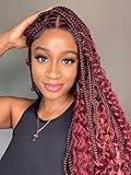 18 Inch Boho Goddess Box Braids Crochet Hair 7 Packs Crochet Braids Curly Ends Red Messy Box Braids Pre-looped Individual Synthetic Braiding Hair for Women, 1B/Bug