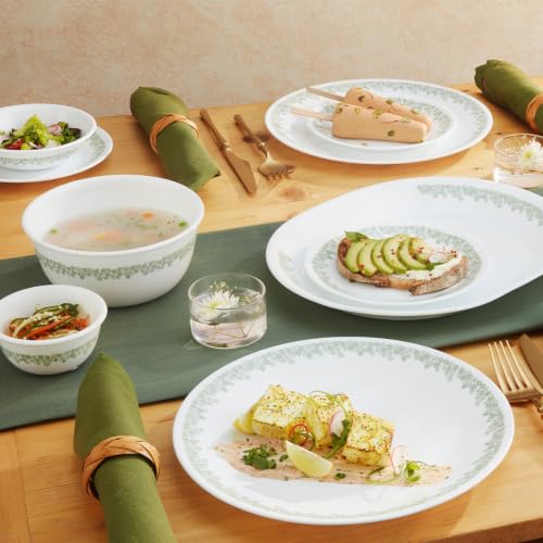 Image of CORELLE Spring Blossom Mint 18 Pcs Dinner Set for Family of 6 | Plates & Bowls for Dining| Vitrelle 3 Layer Glass| Lightweight Non-Porous Surface Crockery | 1-Year Warranty on Chip, Break & Scratch
