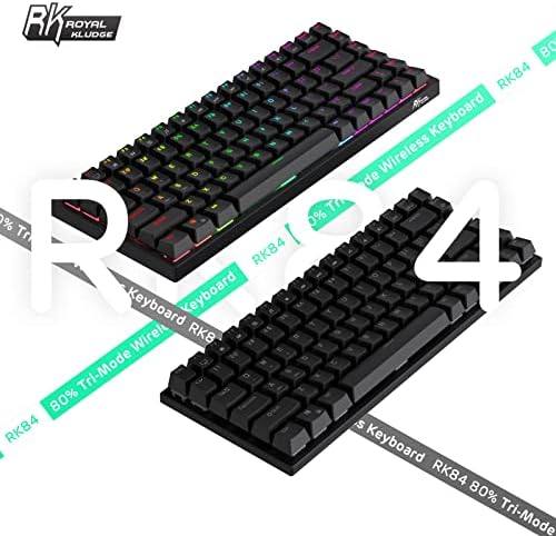RK ROYAL KLUDGE RK84 Wireless Bluetooth/2.4Ghz 75% RGB Mechanical Gaming Keyboard, Three Modes Connectable Keyboard with Hot-Swappable Quiet Red Switch