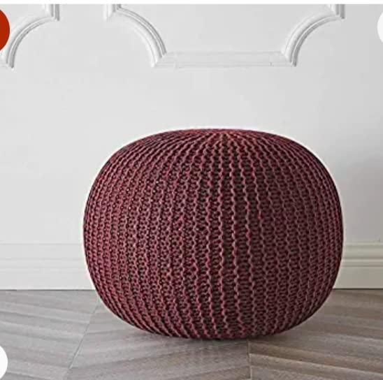Hand knitted Pouffe for Living Room| Ottoman Pouffe for Bed Room Round Shape (Mahroon)-image-33