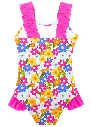 Image of XiaoMoSha Girls One Piece Swimsuit Ruffled Straps Bathing Suits Summer Swim Suit Quick Dry Beach Swimwear for Kids 3-10 Years