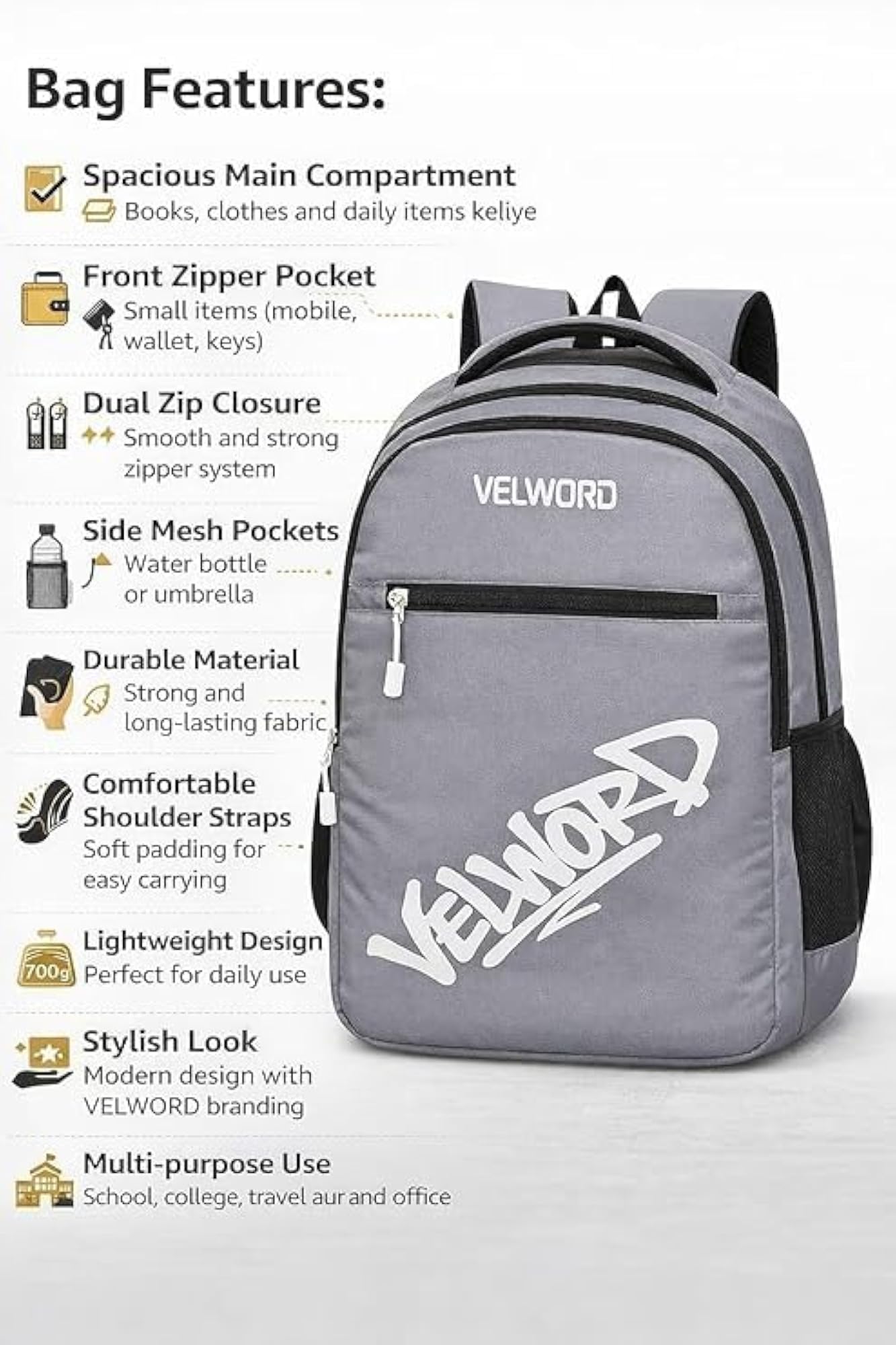School College Water-Resistant Laptop Travel Backpack