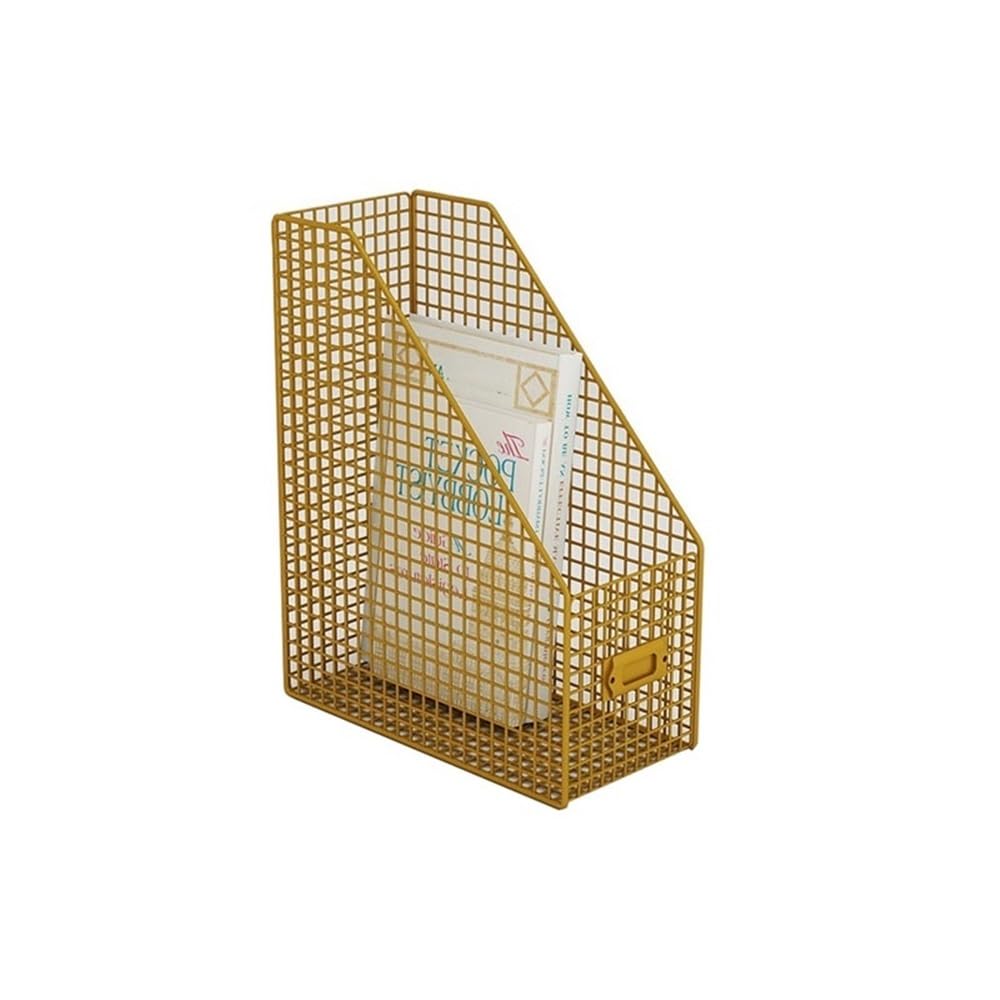 FZL02068LM Paper Organizers Magazine File Holder Metal Organizer for Desk, Shelves Office Vertical Book Office Trays(Gold)